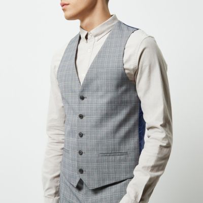 Grey check suit waistcoat